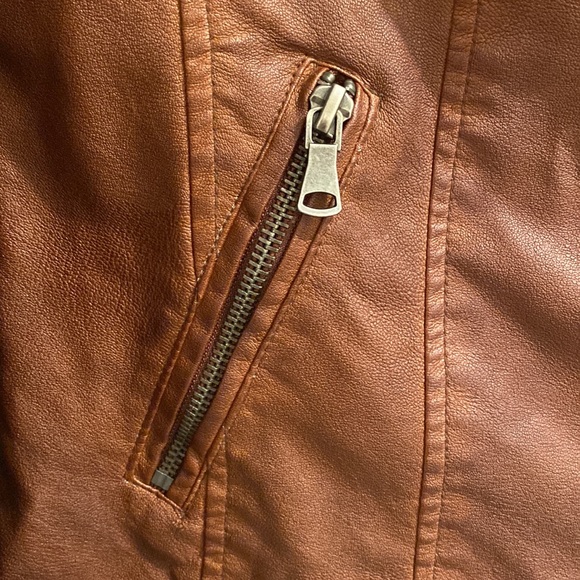 ana Faux Brown Leather Jacket Size Medium Moto Zipper - Picture 6 of 12
